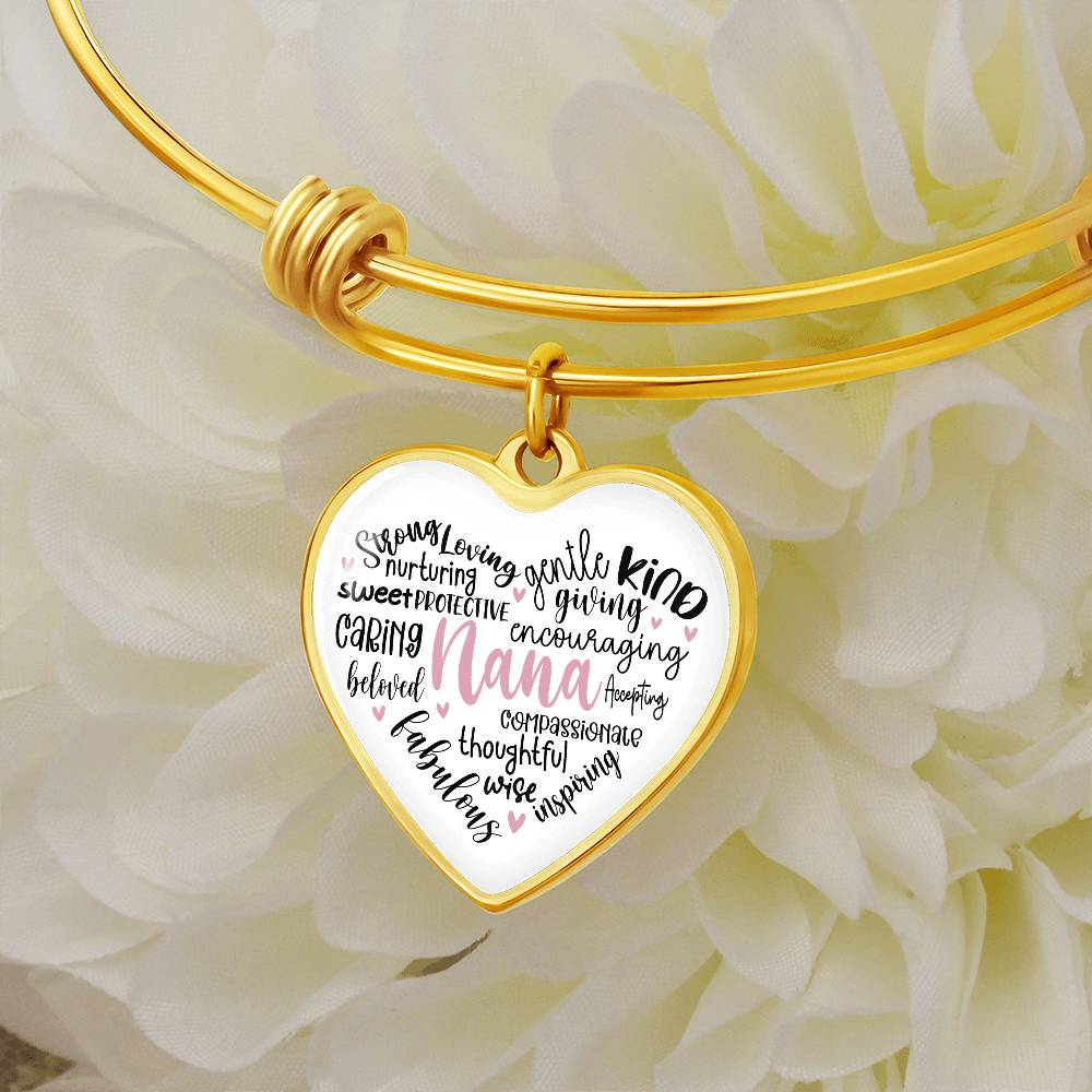 Nana Heart Bangle Bracelet Engraved-[Heartfelt Family Gift]