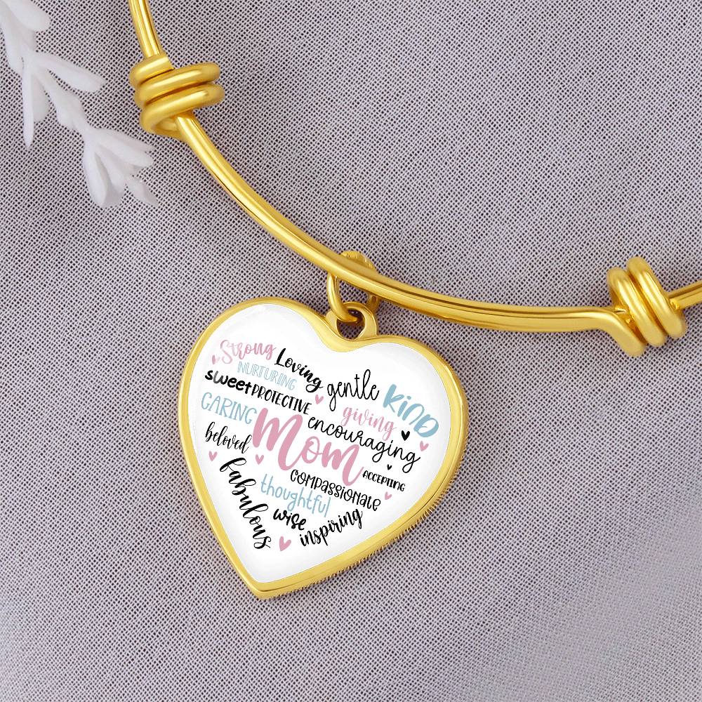 Mom Engraved Heart Bangle Bracelet Charm-[Heartfelt Family Gift]