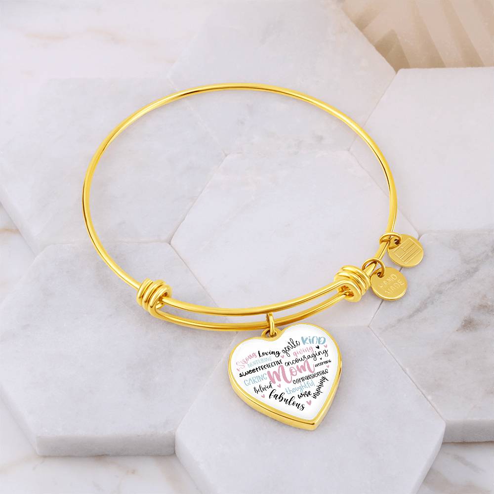 Mom Engraved Heart Bangle Bracelet Charm-[Heartfelt Family Gift]