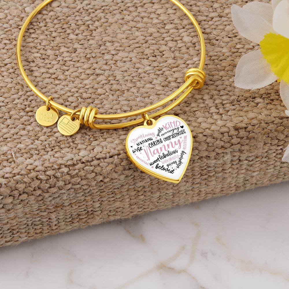 Nanny Heart Engraved Bangle Bracelet-[Heartfelt Family Gift]