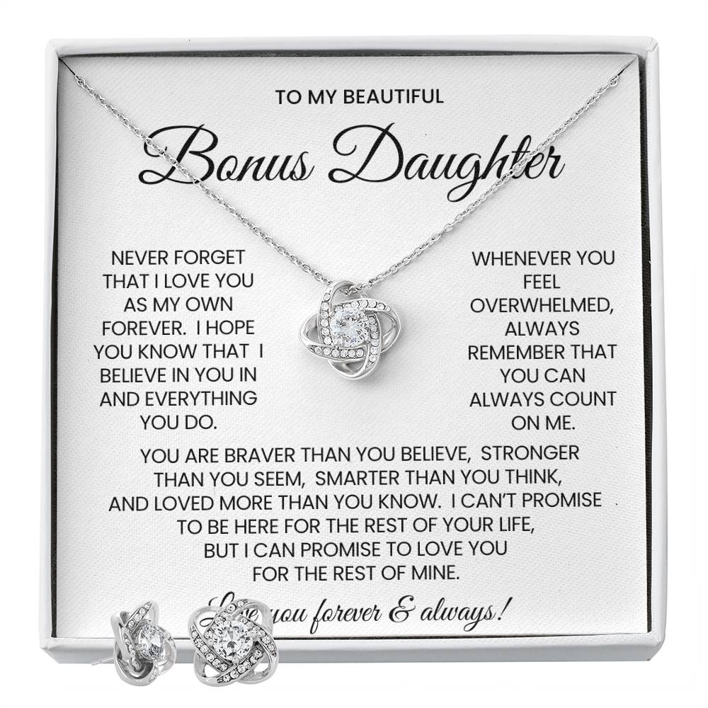 To My Bonus Daughter Love Knot Necklace & Earring Gift Set