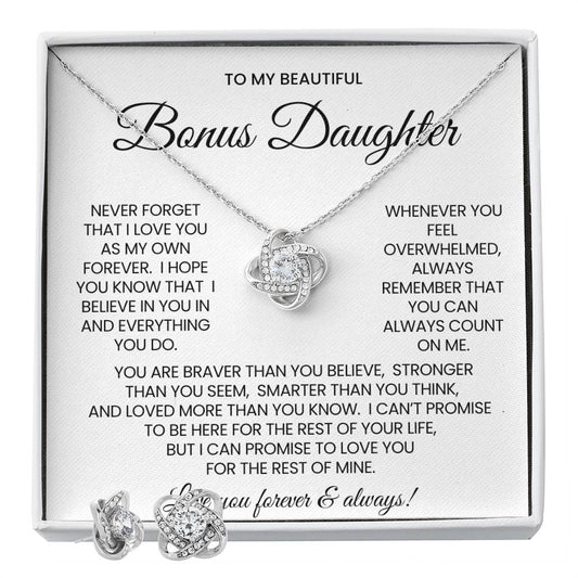 To My Bonus Daughter Love Knot Necklace & Earring Gift Set