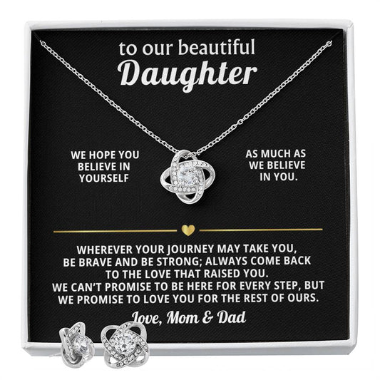 To Our Daughter Love Knot Necklace  Earring Gift Set