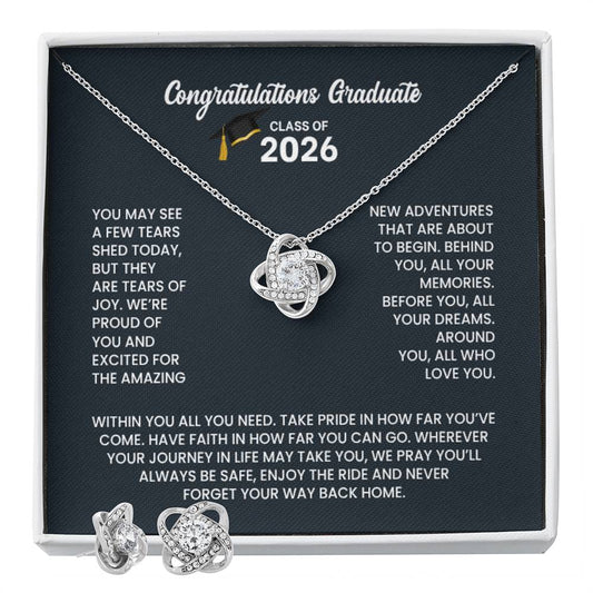 Class of 2026 Love Knot Necklace and Earring Gift Set