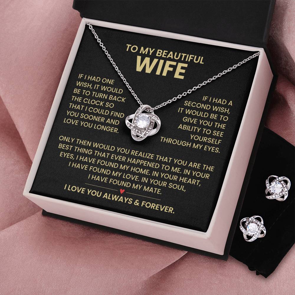 To My Wife Love Knot Necklace & Earring Gift Set