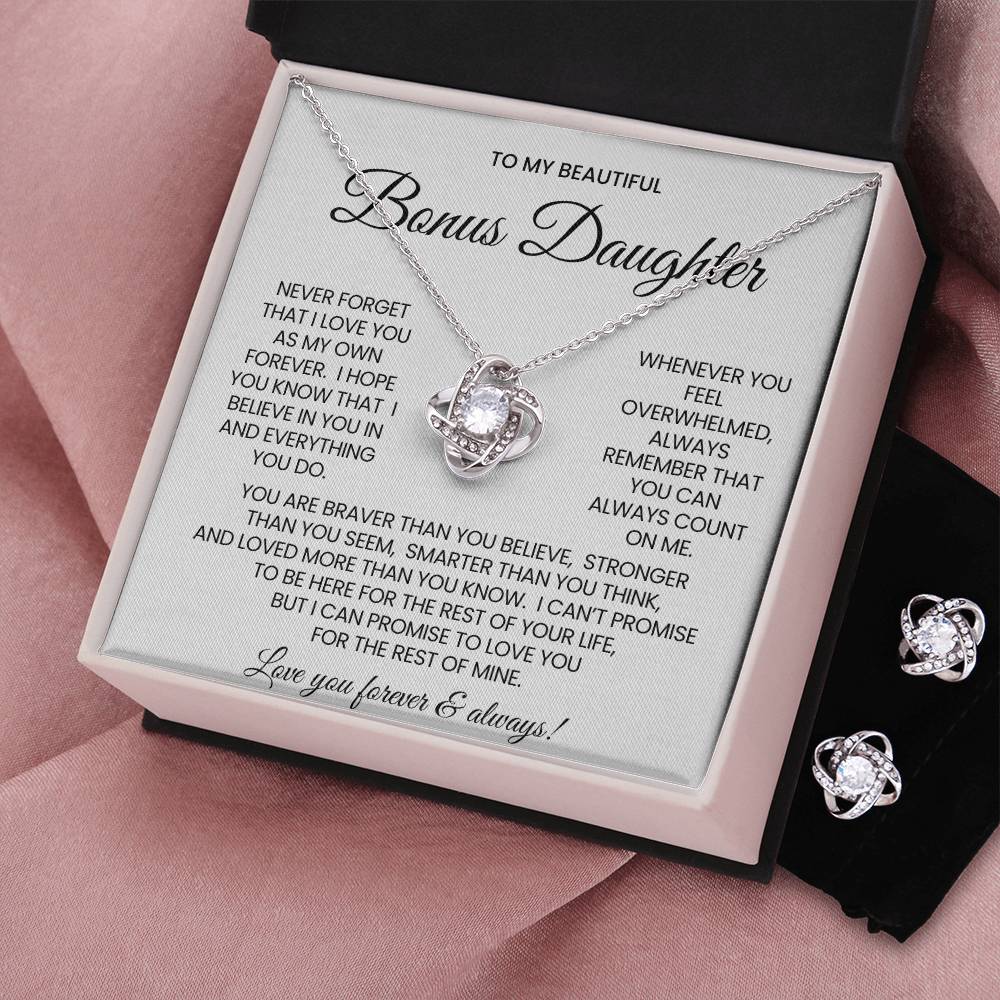 To My Bonus Daughter Love Knot Necklace & Earring Gift Set