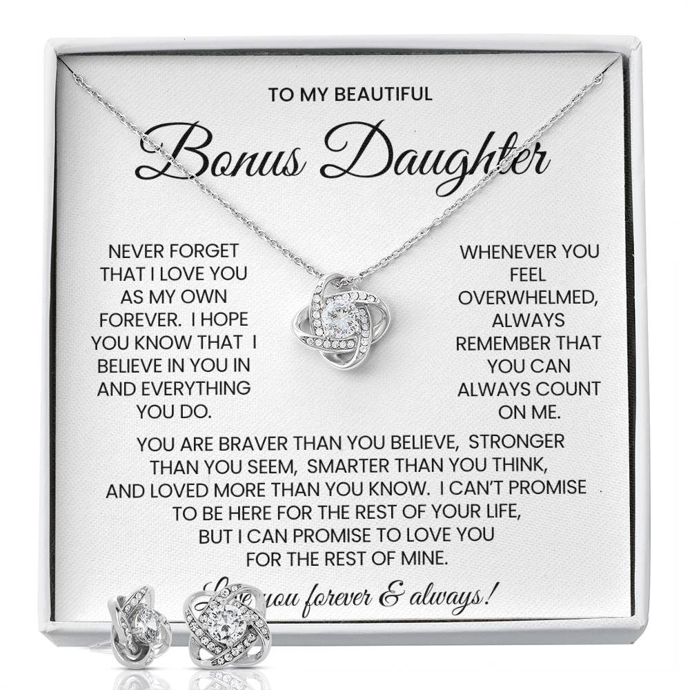 To My Bonus Daughter Love Knot Necklace & Earring Gift Set