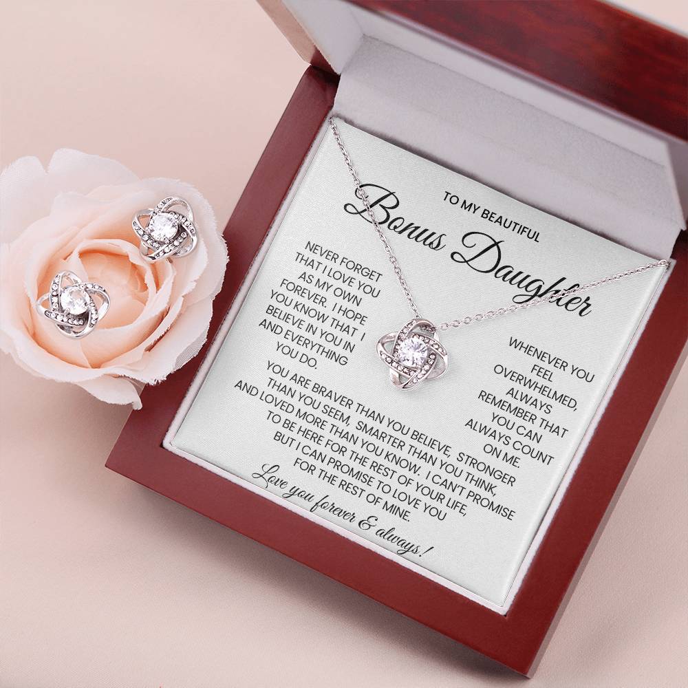 To My Bonus Daughter Love Knot Necklace & Earring Gift Set