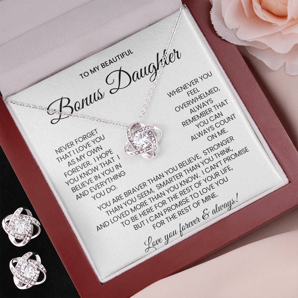 To My Bonus Daughter Love Knot Necklace & Earring Gift Set