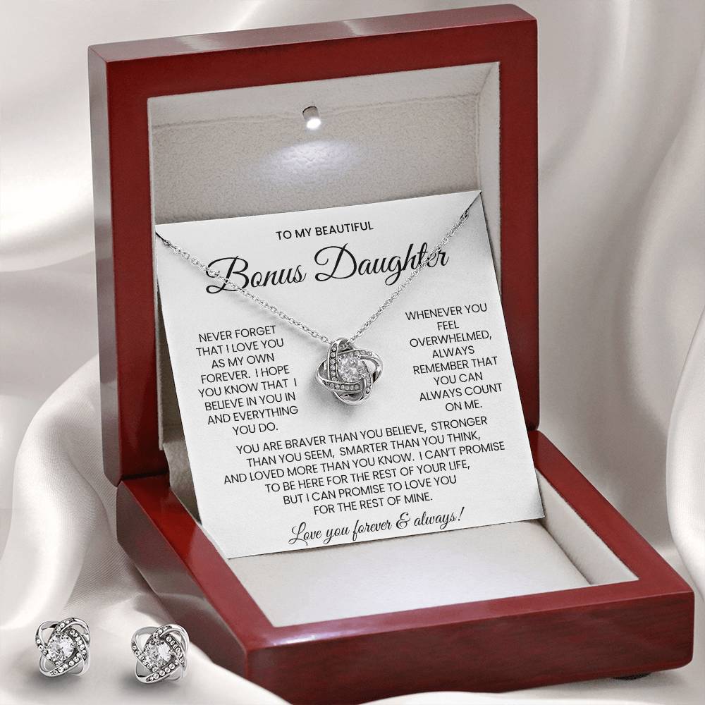 To My Bonus Daughter Love Knot Necklace & Earring Gift Set
