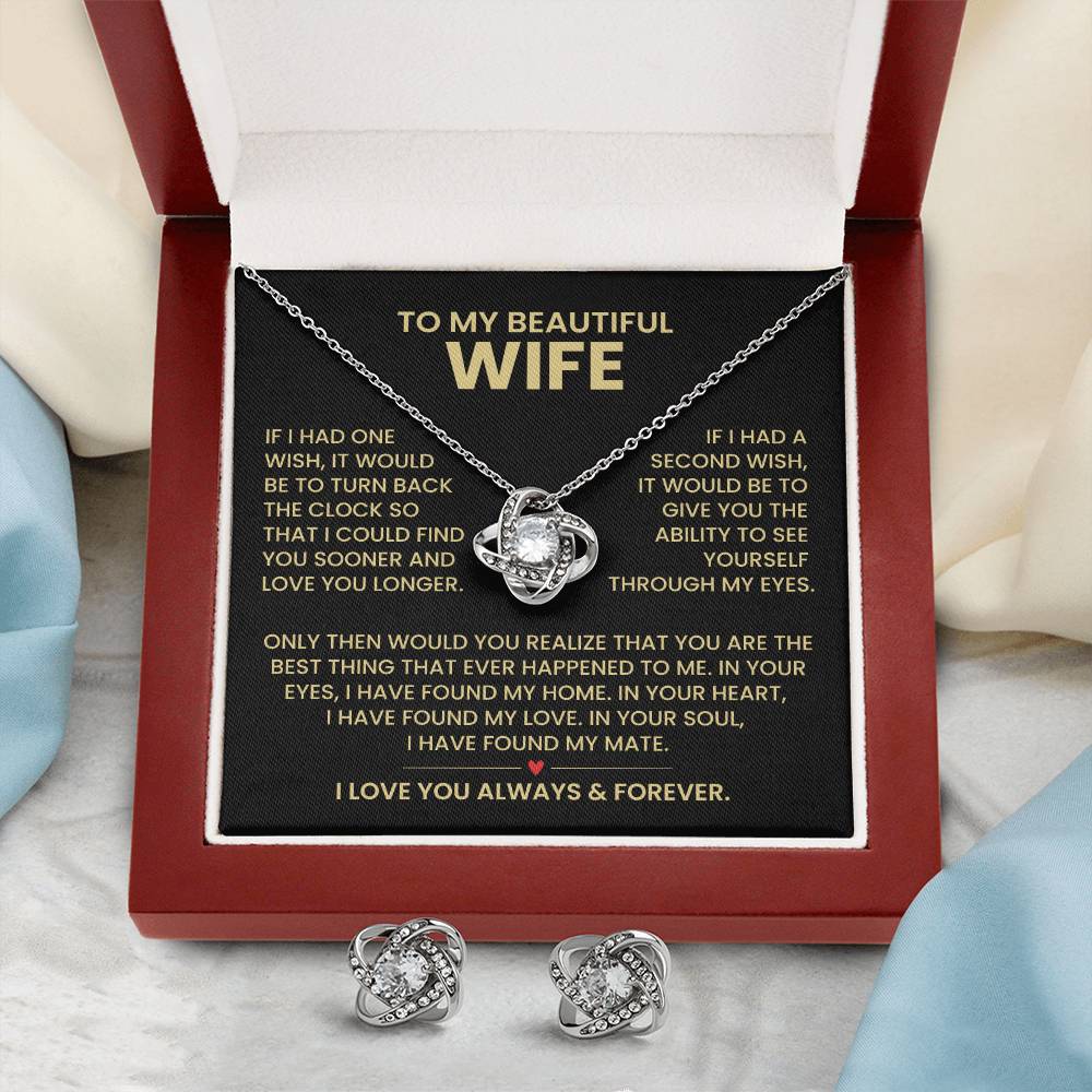To My Wife Love Knot Necklace & Earring Gift Set