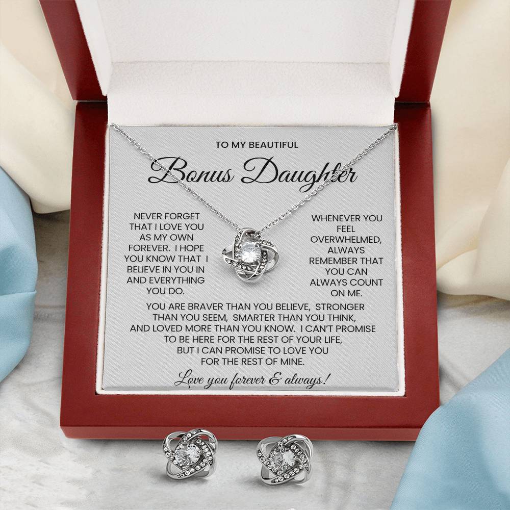 To My Bonus Daughter Love Knot Necklace & Earring Gift Set