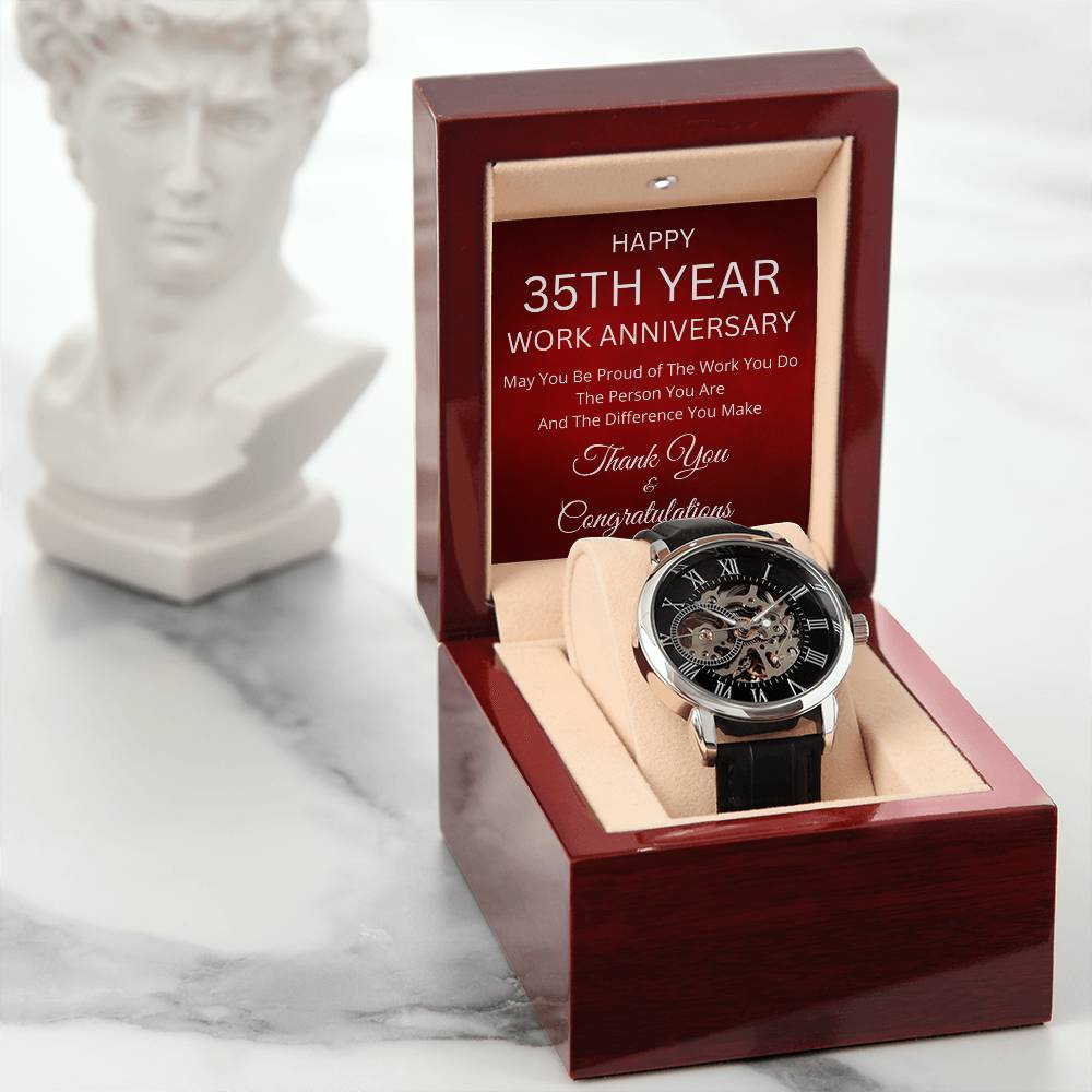 35th Year Work Anniversary Men's Mechanical Watch with LED Gift Box-[Heartfelt Family Gift]