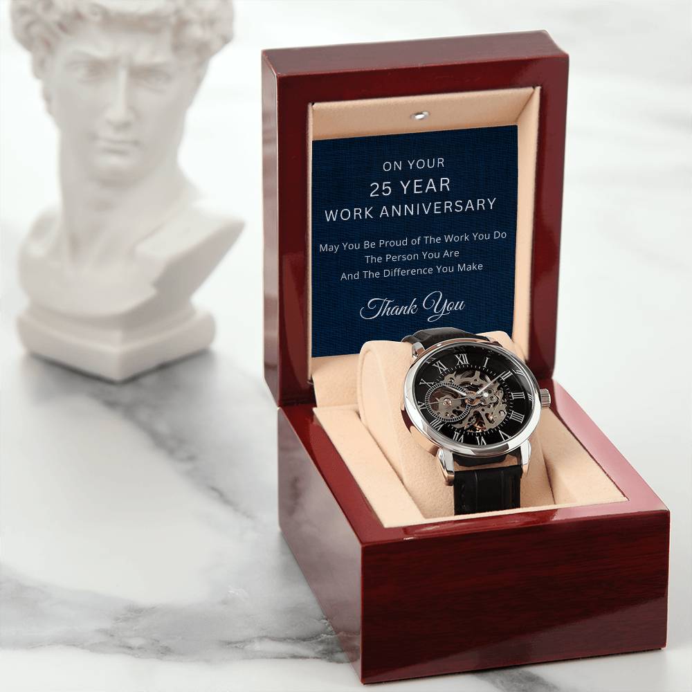 25 Year Work Anniversary Gift -Men's Mechanical Watch with LED Gift Box-[Heartfelt Family Gift]