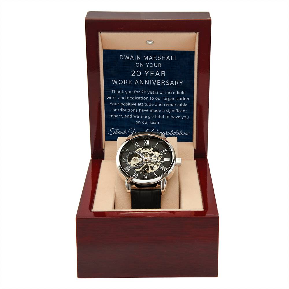 Personalized 20 Year Work Anniversary Men's Mechanical Watch with LED Gift Box-[Heartfelt Family Gift]