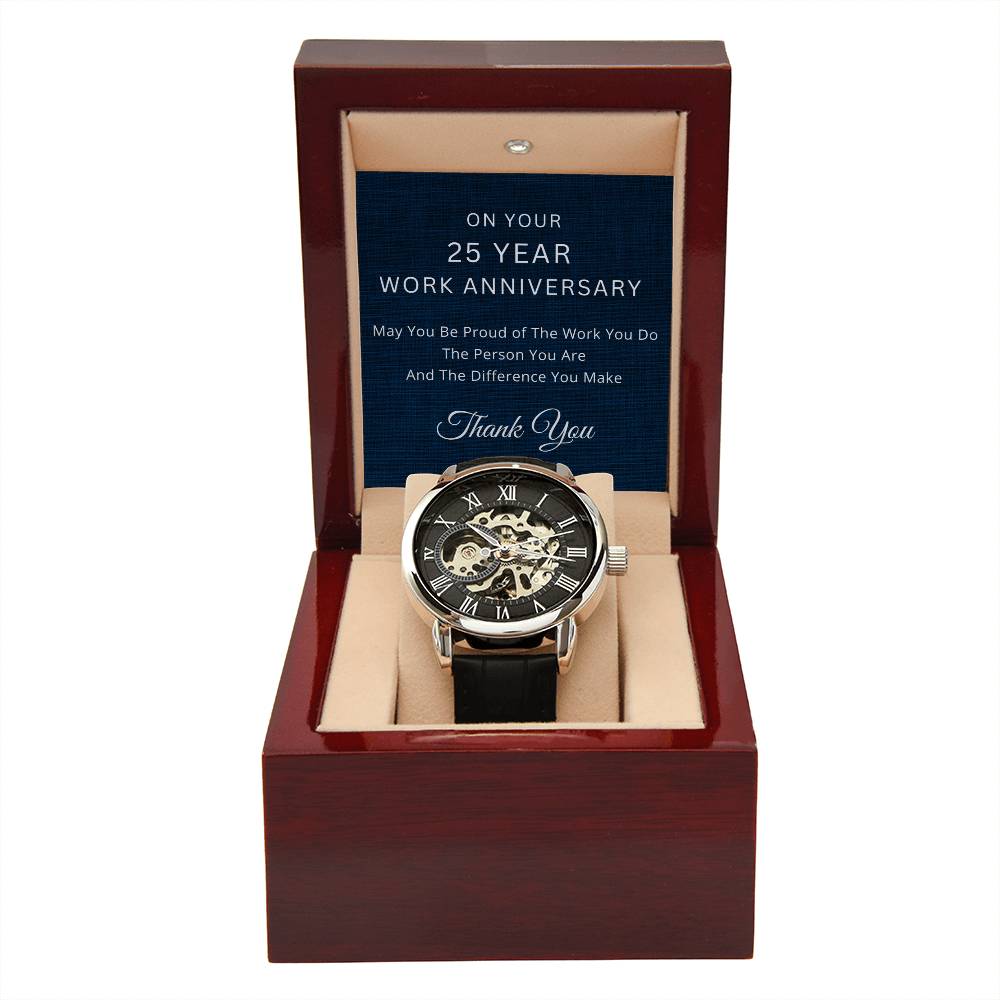 25 Year Work Anniversary Gift -Men's Mechanical Watch with LED Gift Box-[Heartfelt Family Gift]