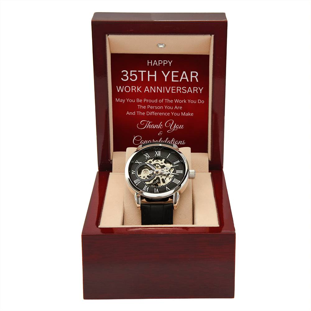 35th Year Work Anniversary Men's Mechanical Watch with LED Gift Box-[Heartfelt Family Gift]