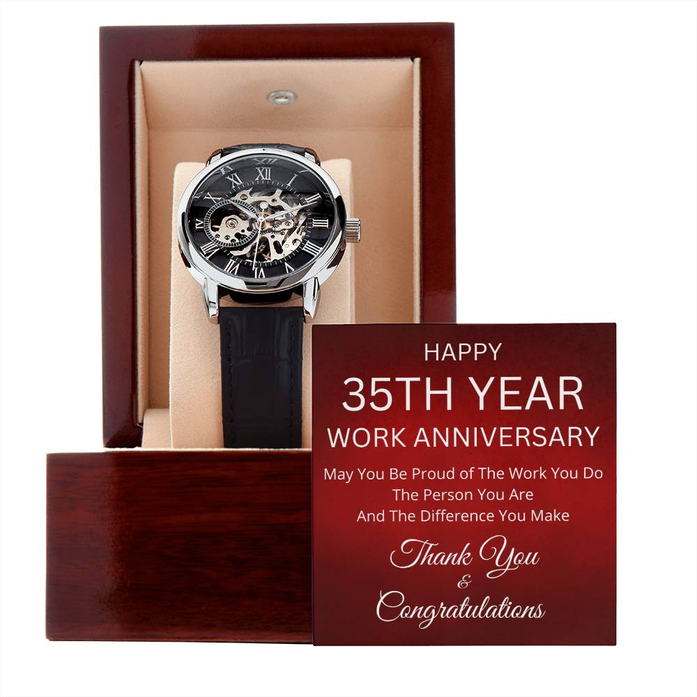 35th Year Work Anniversary Men's Mechanical Watch with LED Gift Box-[Heartfelt Family Gift]