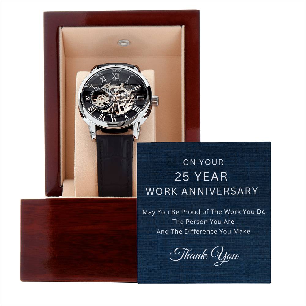 25 Year Work Anniversary Gift -Men's Mechanical Watch with LED Gift Box-[Heartfelt Family Gift]