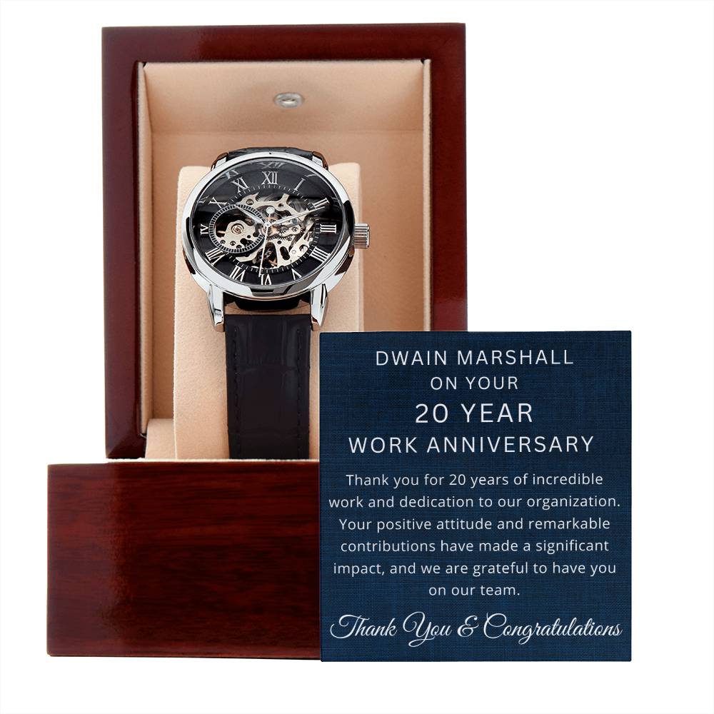 Personalized 20 Year Work Anniversary Men's Mechanical Watch with LED Gift Box-[Heartfelt Family Gift]
