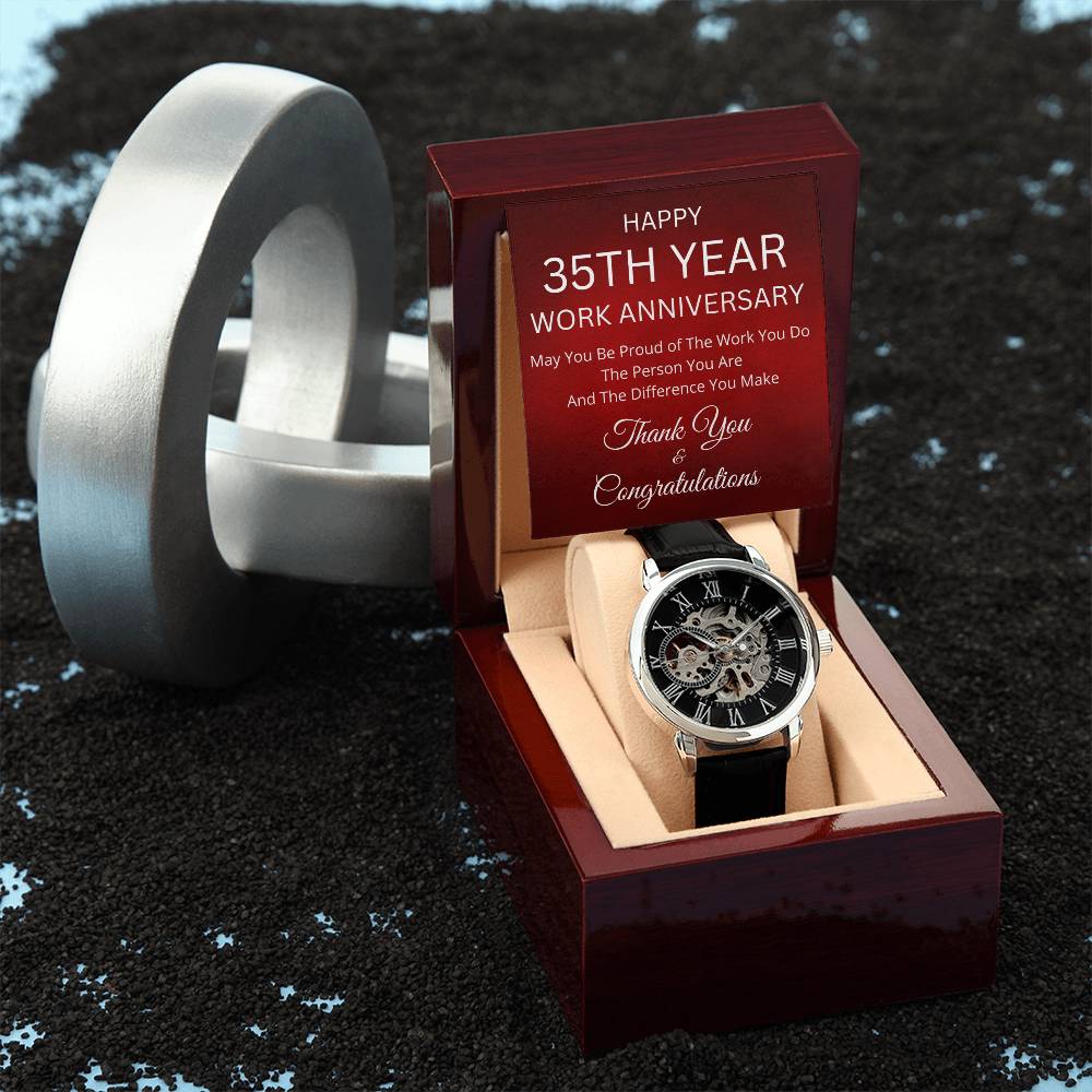 35th Year Work Anniversary Men's Mechanical Watch with LED Gift Box-[Heartfelt Family Gift]