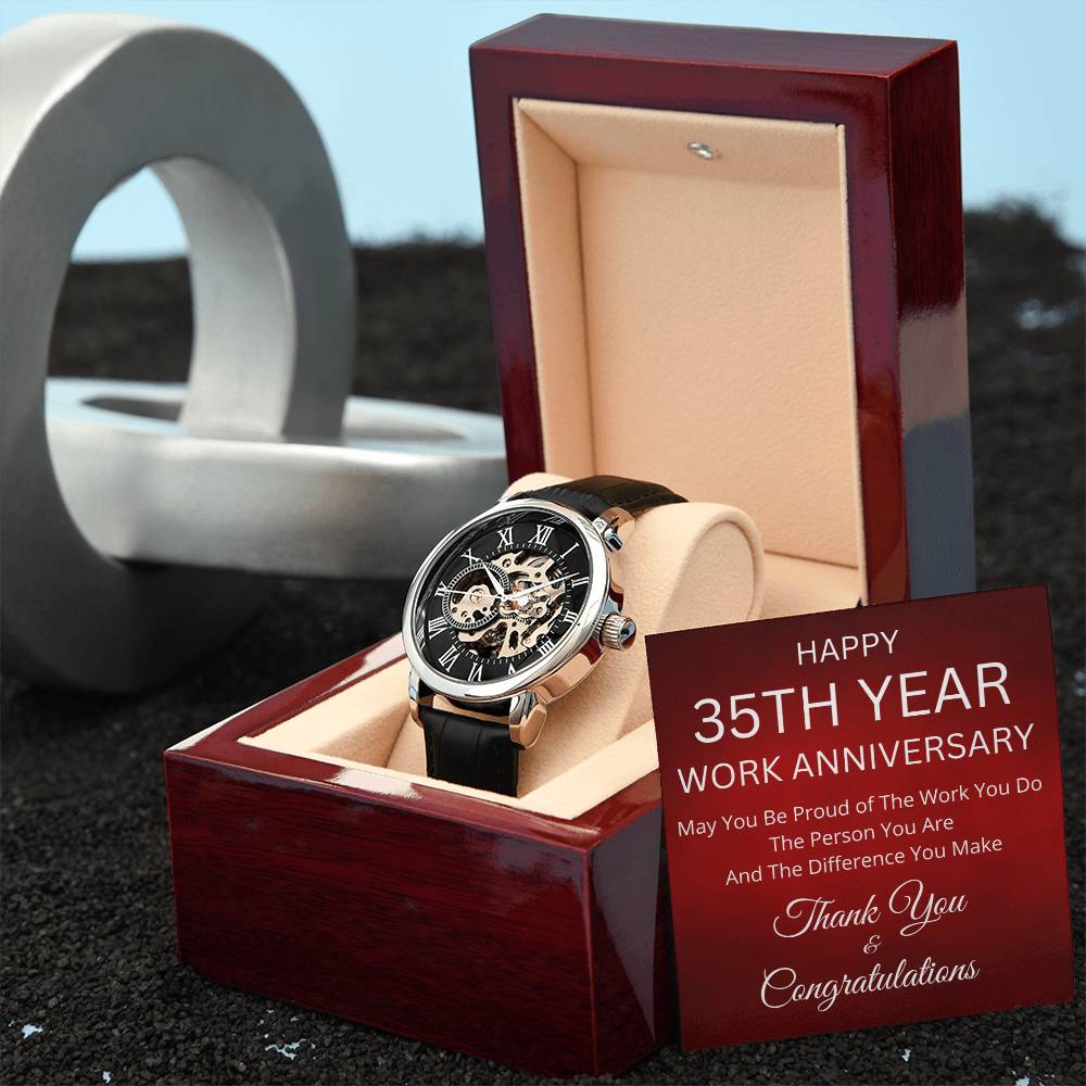 35th Year Work Anniversary Men's Mechanical Watch with LED Gift Box-[Heartfelt Family Gift]