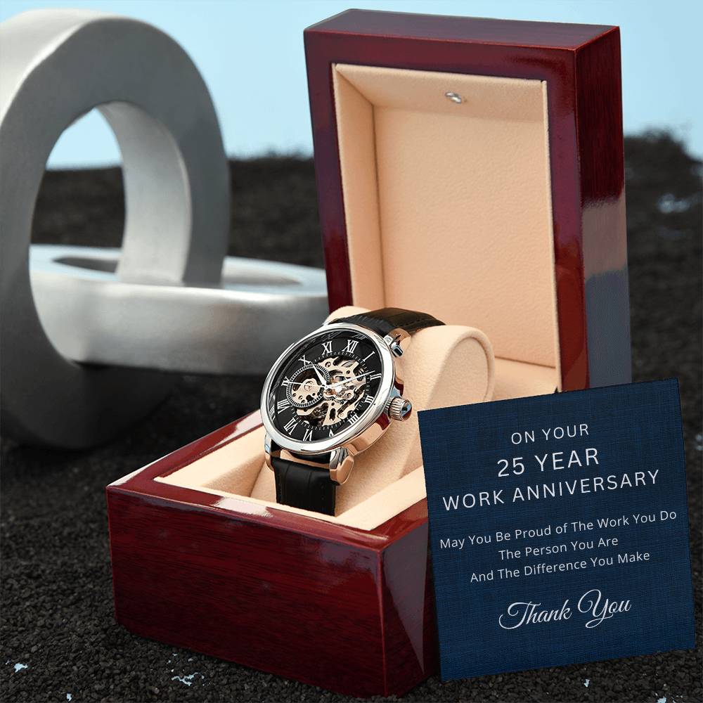 25 Year Work Anniversary Gift -Men's Mechanical Watch with LED Gift Box-[Heartfelt Family Gift]
