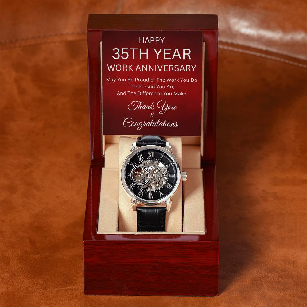 35th Year Work Anniversary Men's Mechanical Watch with LED Gift Box-[Heartfelt Family Gift]