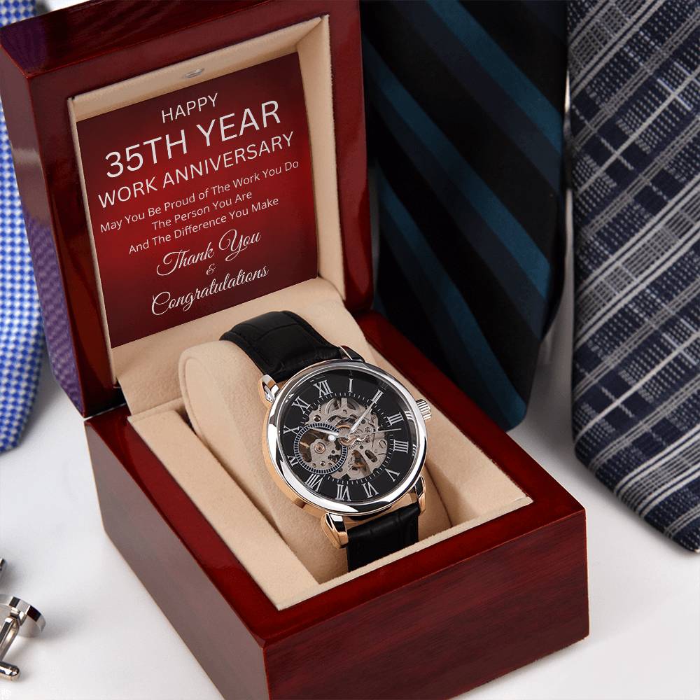 35th Year Work Anniversary Men's Mechanical Watch with LED Gift Box-[Heartfelt Family Gift]