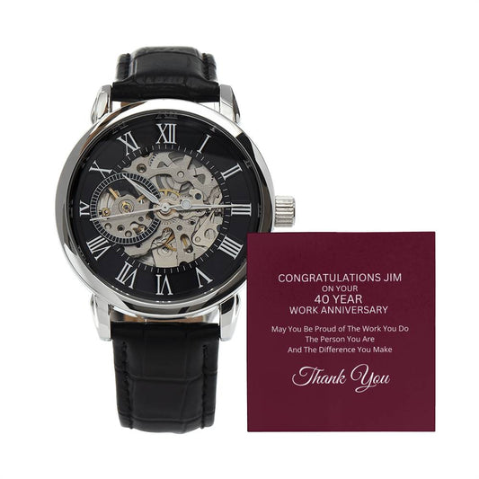 Custom Name 40 Year Work Anniversary Men's Mechanical Watch with LED Gift Box-[Heartfelt Family Gift]