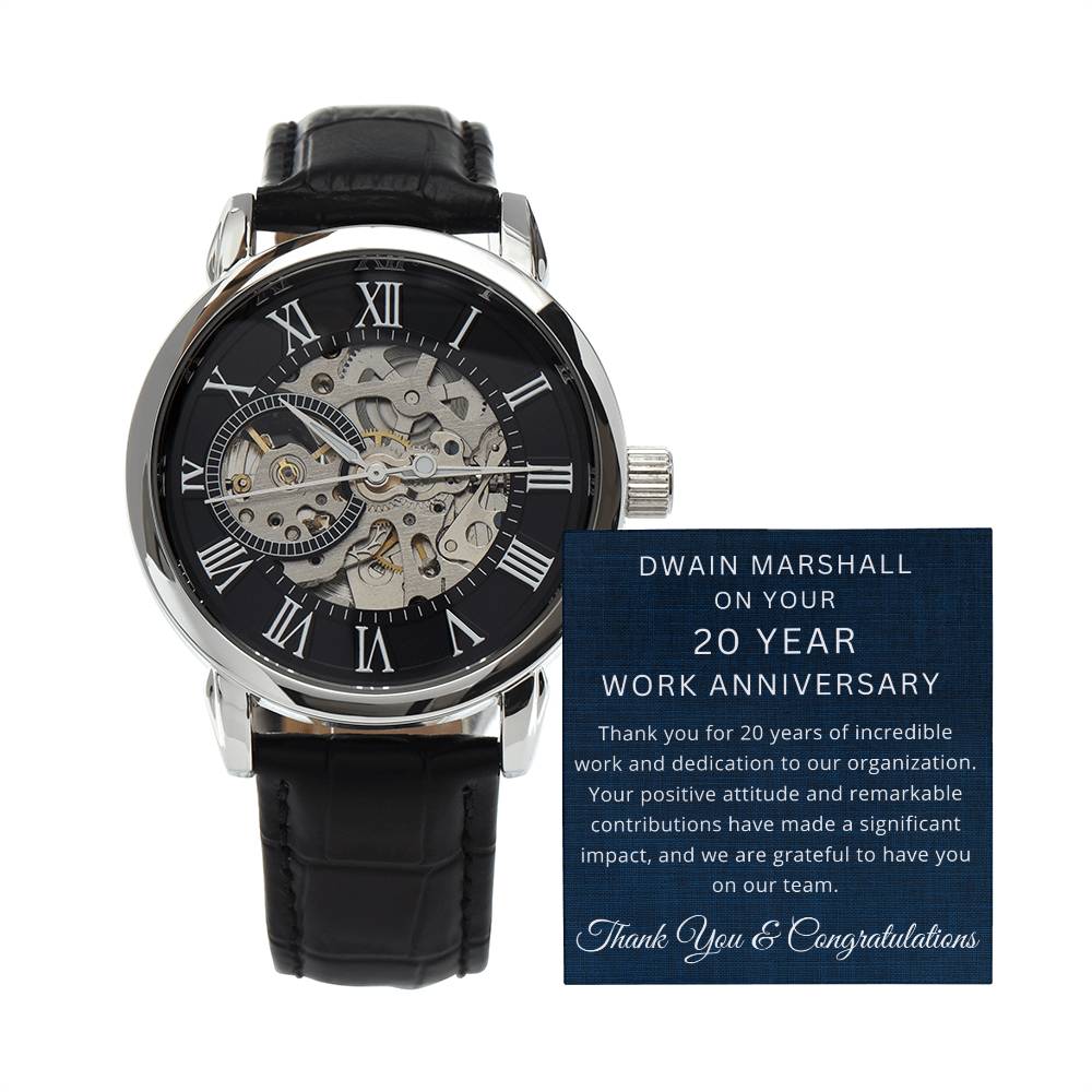 Personalized 20 Year Work Anniversary Men's Mechanical Watch with LED Gift Box-[Heartfelt Family Gift]
