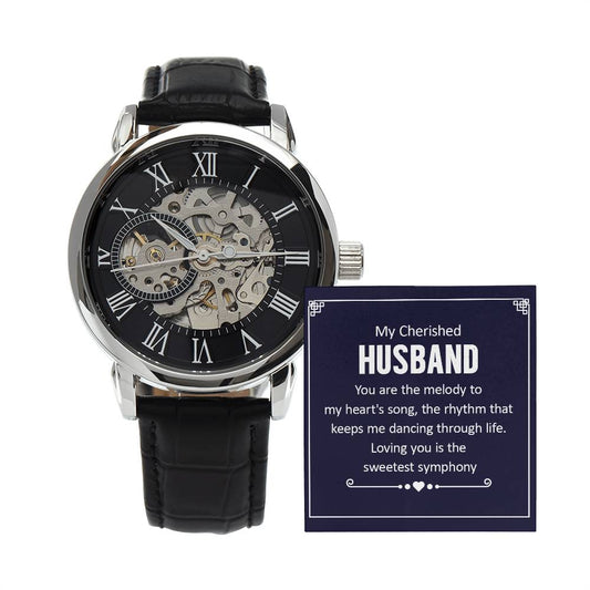 Cherished Husband Openwork Watch-[Heartfelt Family Gift]