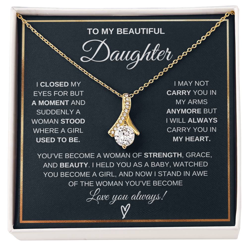 To My Daughter Petite Ribbon Necklace Gift