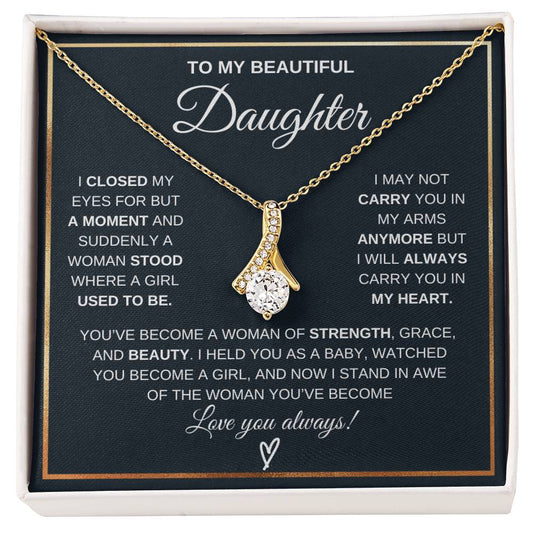 To My Daughter Petite Ribbon Necklace Gift