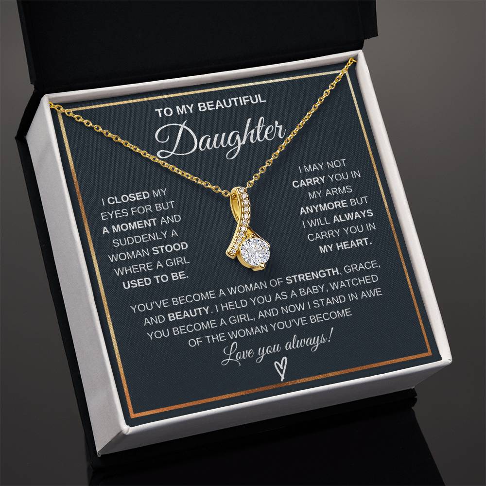 To My Daughter Petite Ribbon Necklace Gift