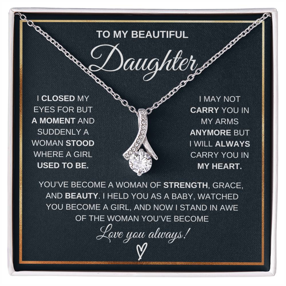 To My Daughter Petite Ribbon Necklace Gift