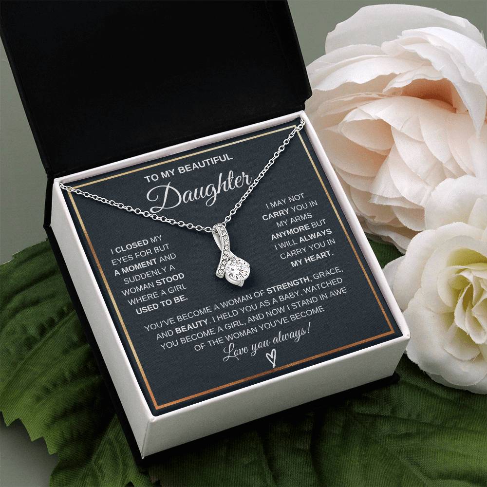 To My Daughter Petite Ribbon Necklace Gift
