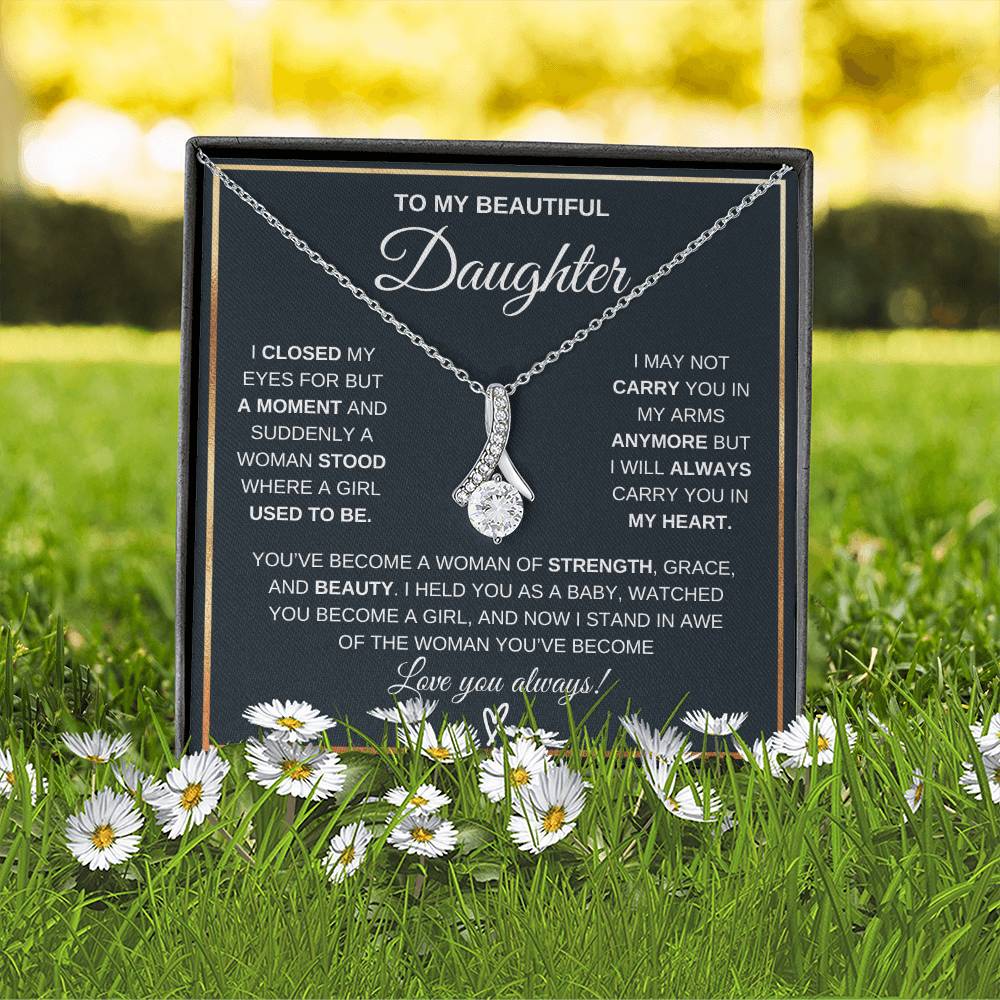 To My Daughter Petite Ribbon Necklace Gift