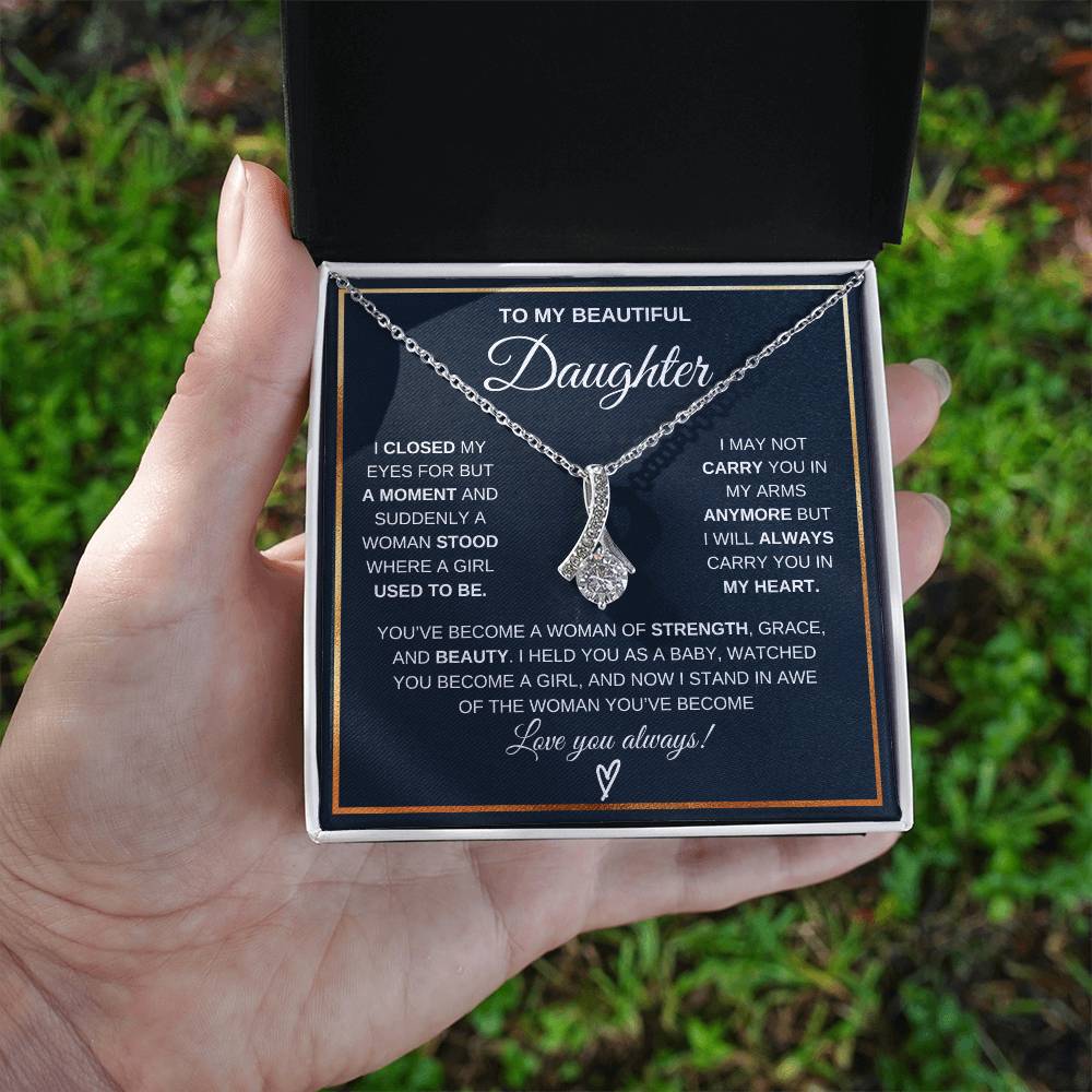 To My Daughter Petite Ribbon Necklace Gift