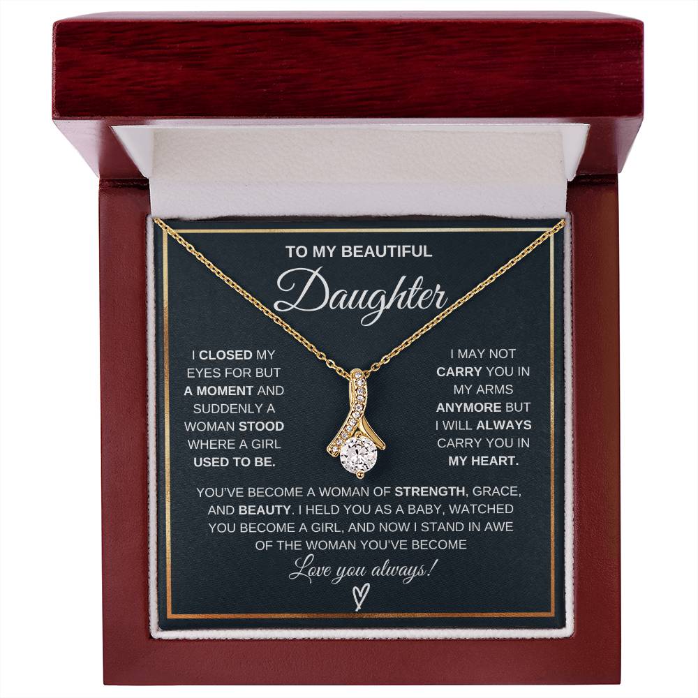To My Daughter Petite Ribbon Necklace Gift