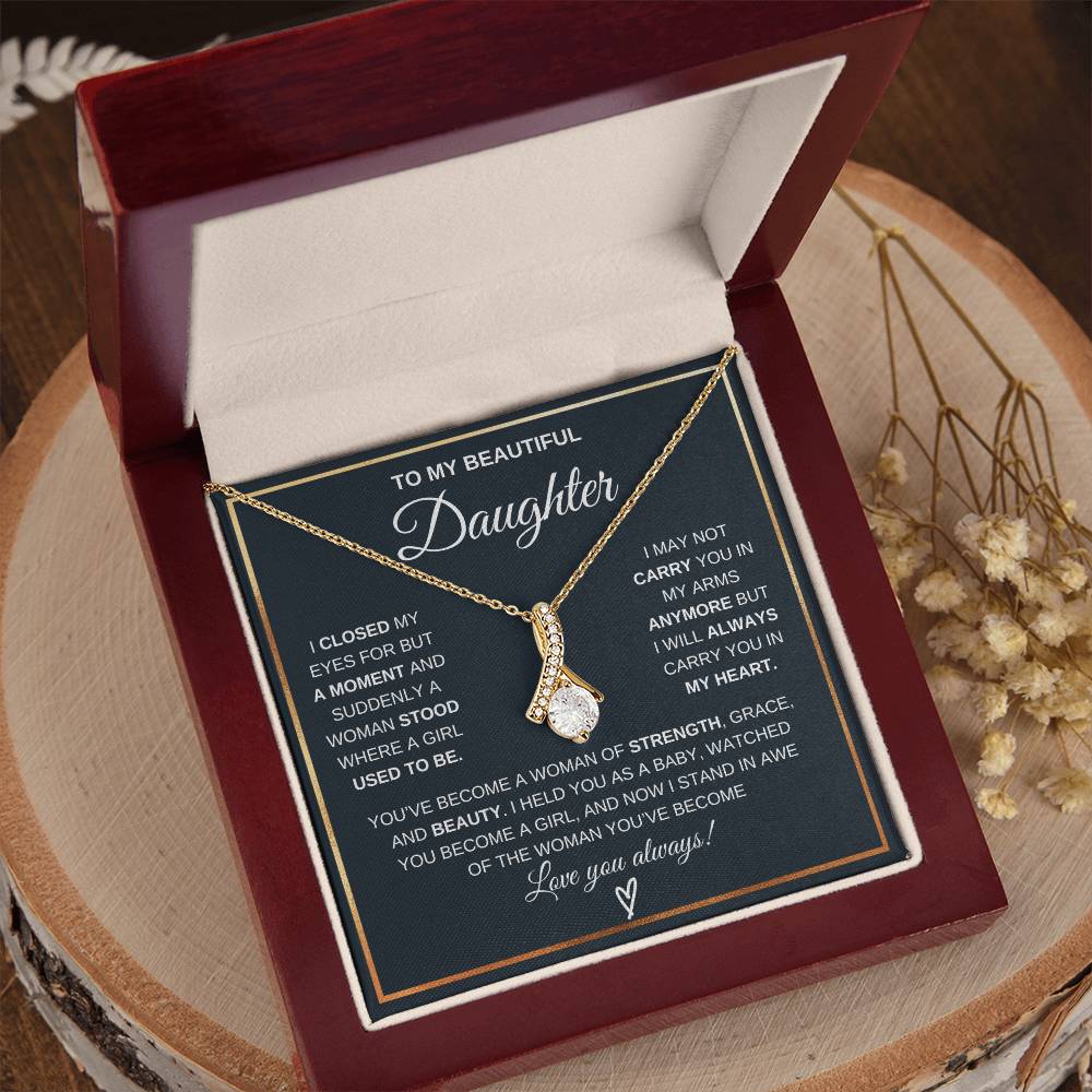 To My Daughter Petite Ribbon Necklace Gift