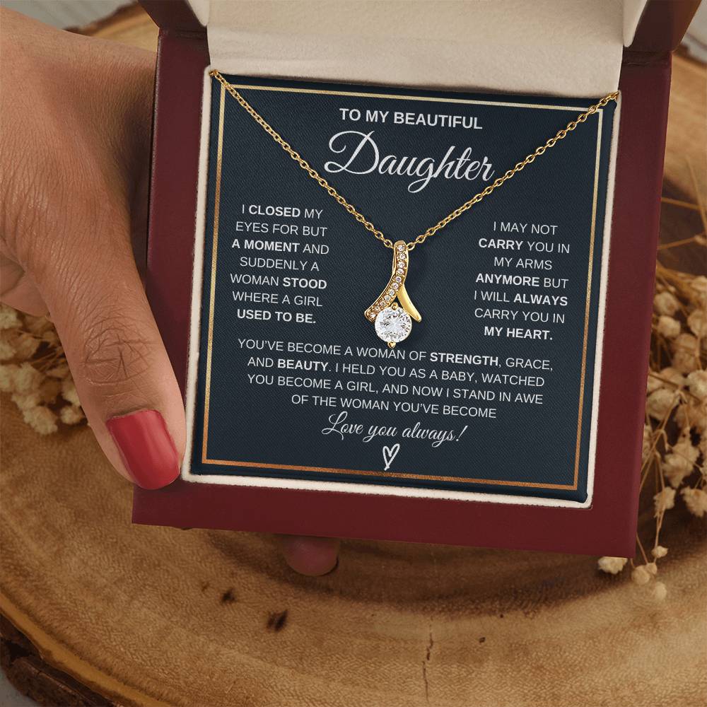 To My Daughter Petite Ribbon Necklace Gift