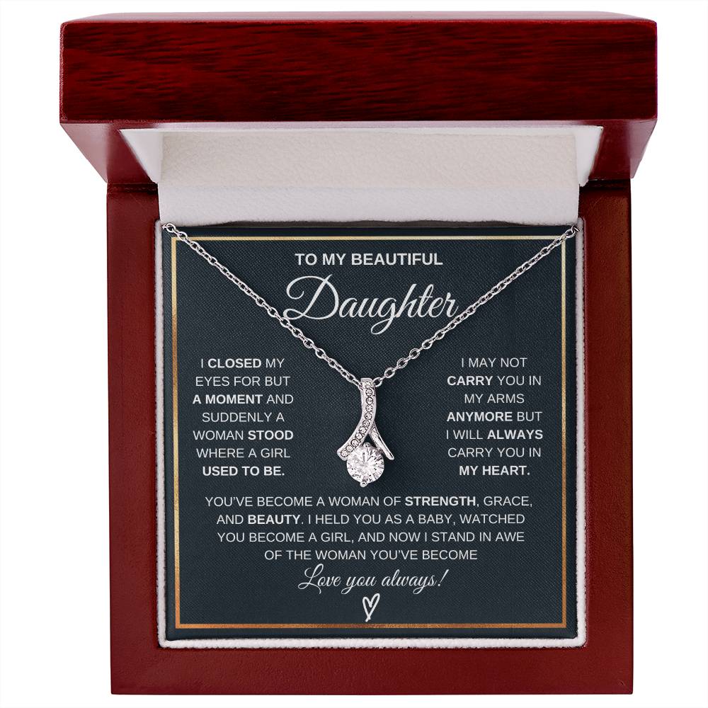 To My Daughter Petite Ribbon Necklace Gift