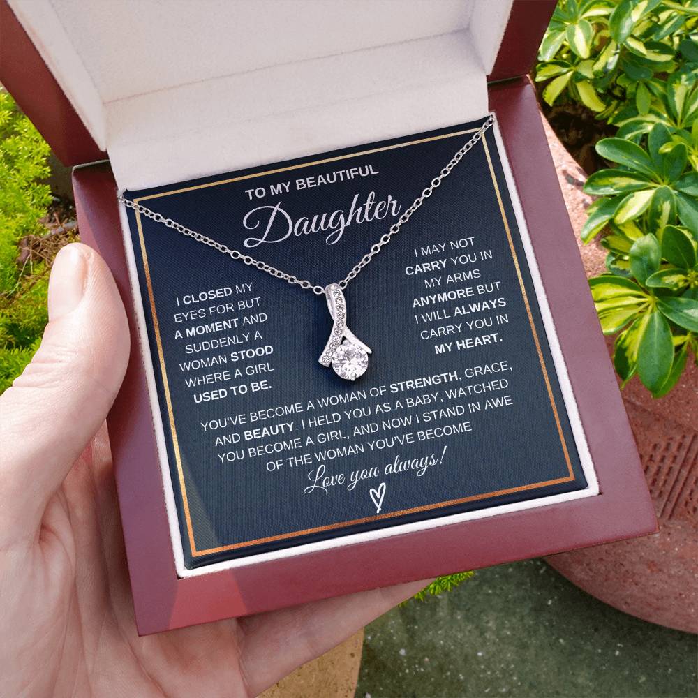 To My Daughter Petite Ribbon Necklace Gift
