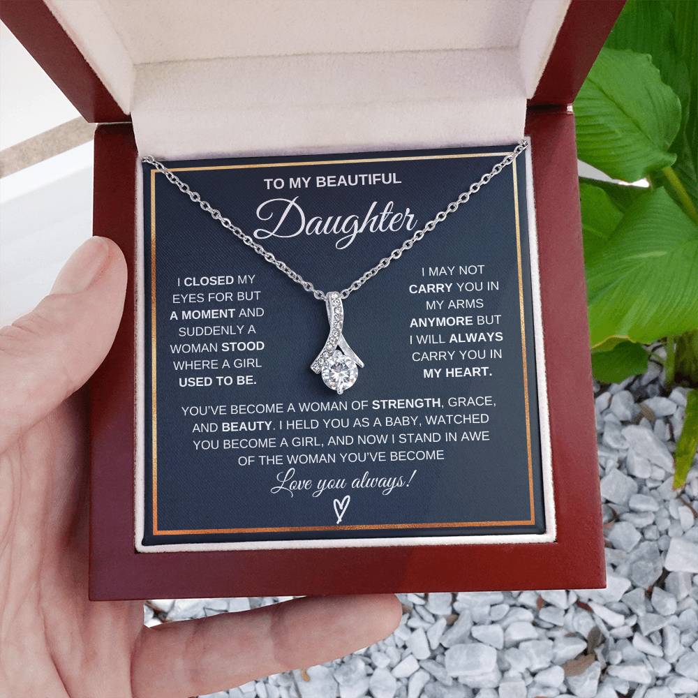 To My Daughter Petite Ribbon Necklace Gift