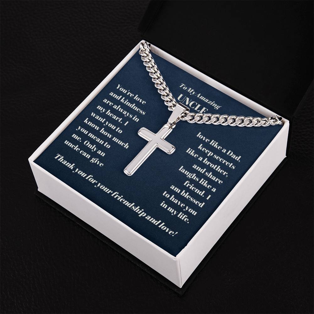 Uncle Personalized Cross Necklace on Cuban Chain-[Heartfelt Family Gift]