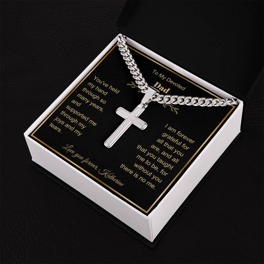 Dad Engraved Cross Necklace with Chain Link-[Heartfelt Family Gift]