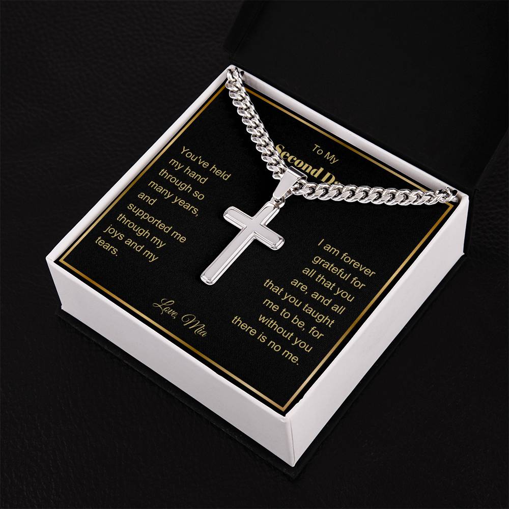 Second Dad Father Figure Engraved Cross Necklace on Chain-[Heartfelt Family Gift]