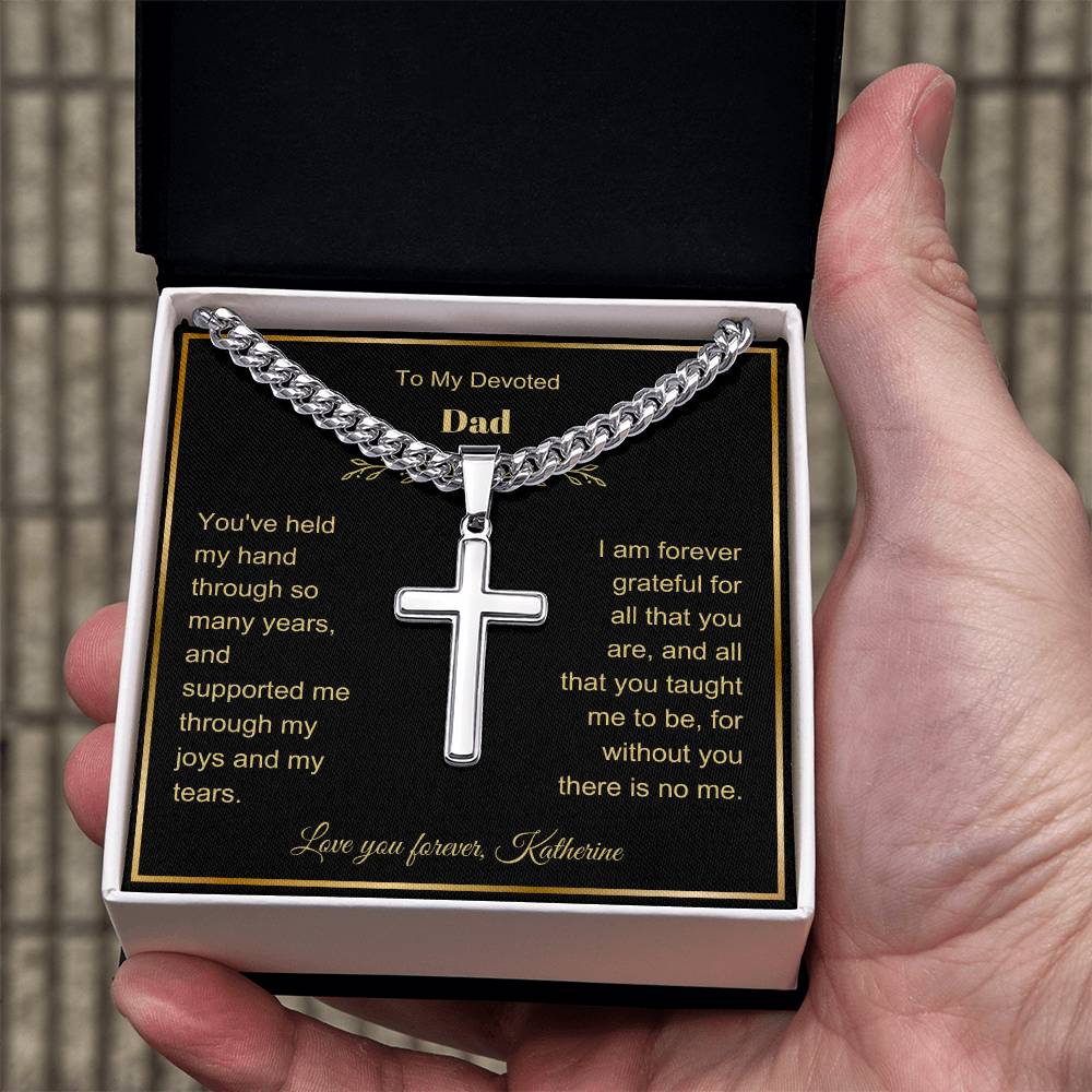 Dad Engraved Cross Necklace with Chain Link-[Heartfelt Family Gift]