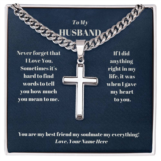 Husband Personalized Cross Necklace on Cuban Chain-[Heartfelt Family Gift]